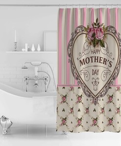 Pink Stripes Vintage Heart-Shape Mother's Day Shower Curtain - Sentimental Bathroom Decor