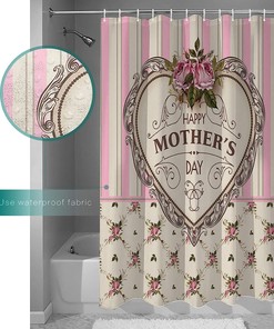 Pink Stripes Vintage Heart-Shape Mother's Day Shower Curtain - Sentimental Bathroom Decor