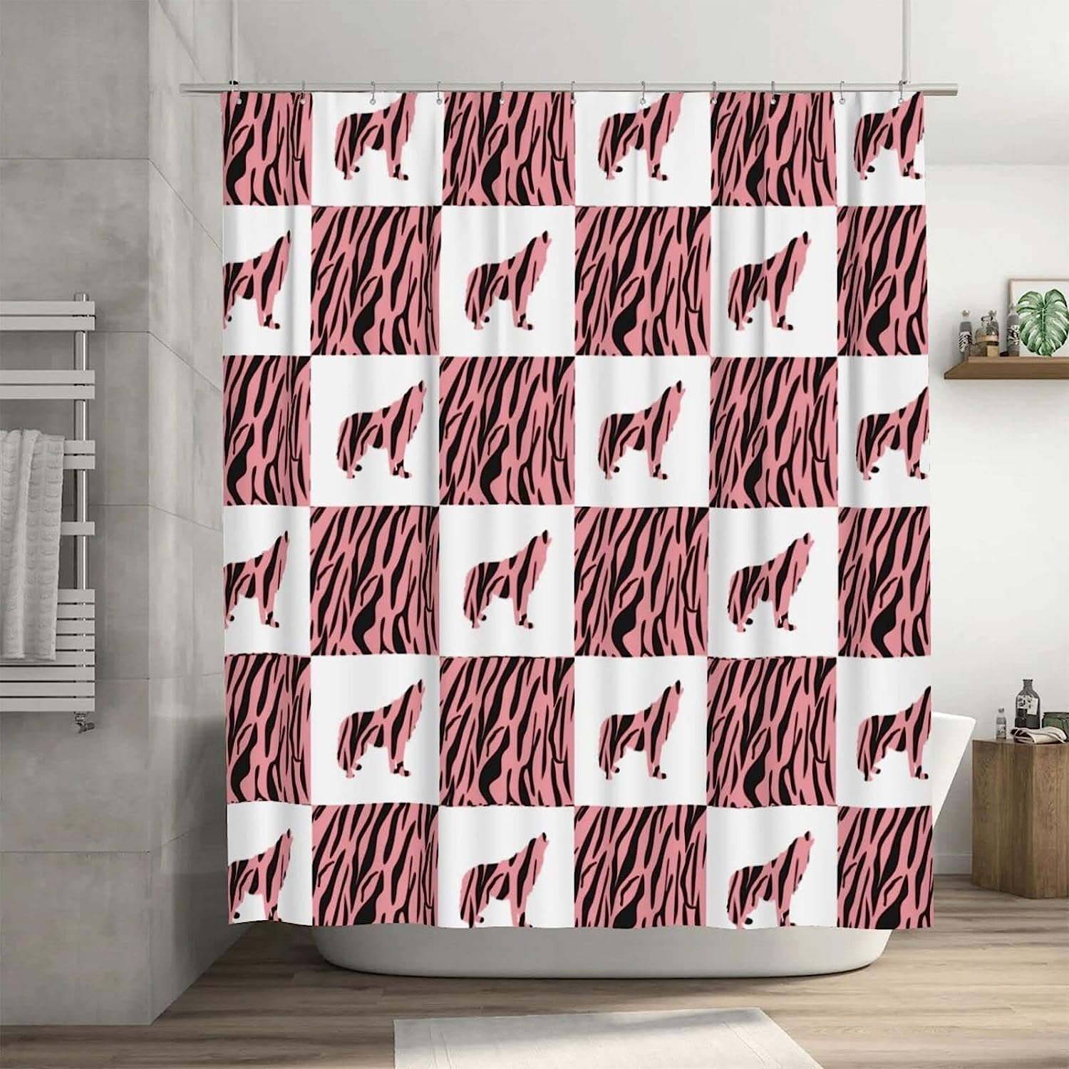 Pink Stripes Wolf Shower Curtain for a Modern Bathroom
