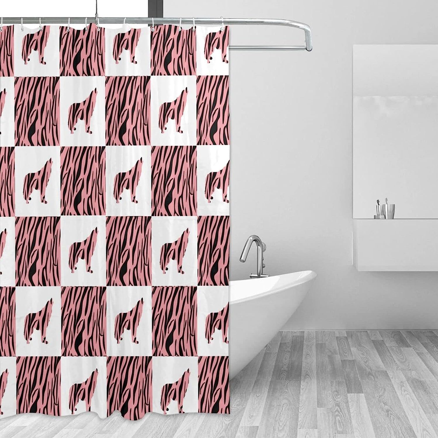 Pink Stripes Wolf Shower Curtain for a Modern Bathroom