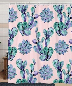 Pink Succulent Painting Shower Curtain, Waterproof Bathroom Decor Gift