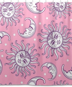 Pink Sun Moon Shower Curtain Modern Home Bathroom Hotel Spa Decorations Waterproof Fabric