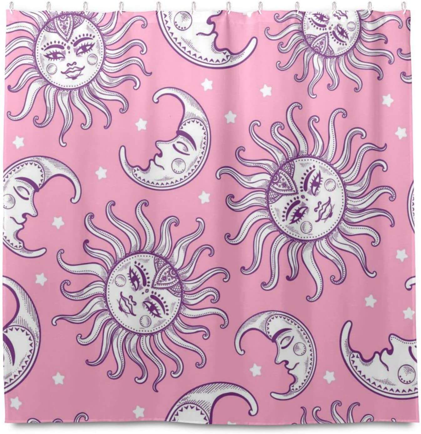 Pink Sun Moon Shower Curtain Modern Home Bathroom Hotel Spa Decorations Waterproof Fabric