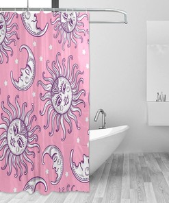 Pink Sun Moon Shower Curtain Modern Home Bathroom Hotel Spa Decorations Waterproof Fabric