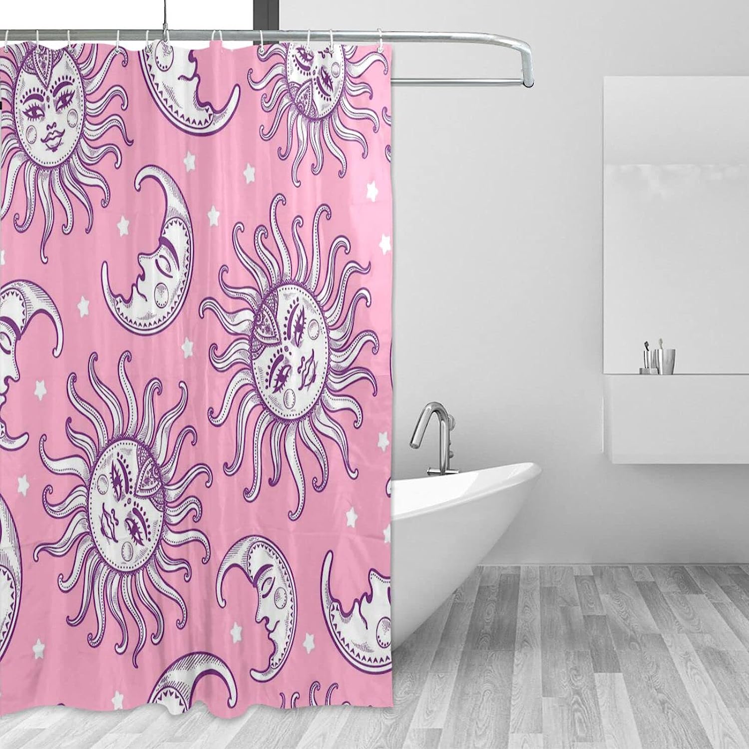 Pink Sun Moon Shower Curtain Modern Home Bathroom Hotel Spa Decorations Waterproof Fabric