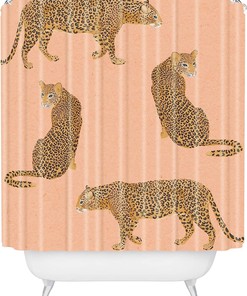Pink Sunset Leopards Vintage Bathroom Shower Curtain by Laura Graves