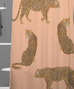 Pink Sunset Leopards Vintage Bathroom Shower Curtain by Laura Graves