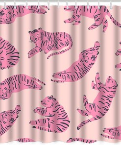 Pink Tiger in Various Poses Print Shower Curtain for Home Decor