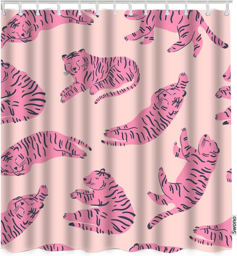 Pink Tiger in Various Poses Print Shower Curtain for Home Decor