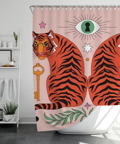 Pink Tigers With Eye Of Providence Shower Curtain For Chic And Modern Bathroom Decor