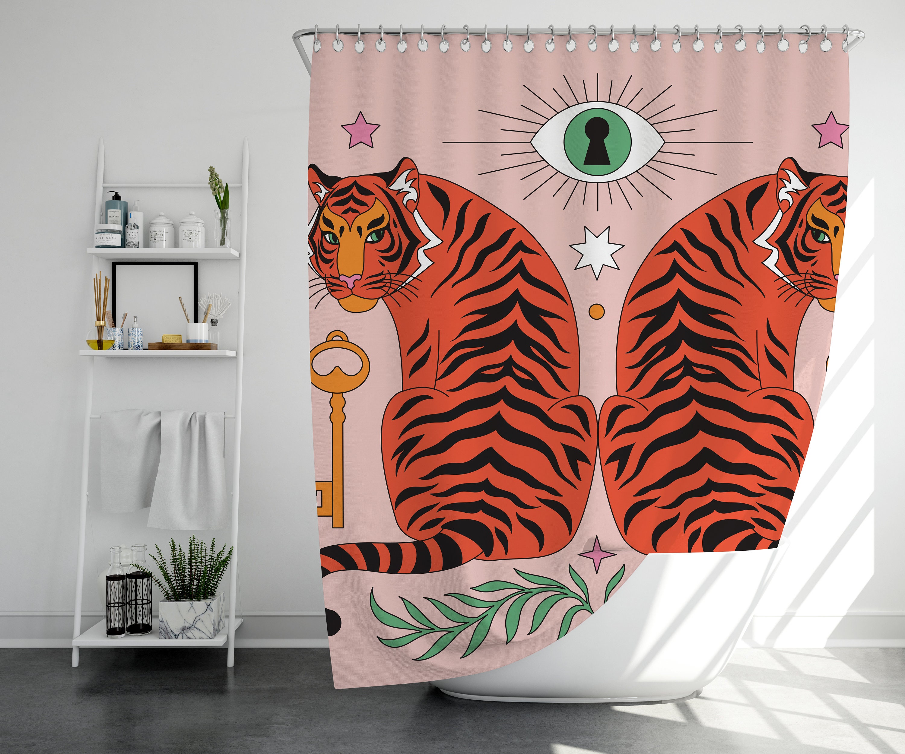 Pink Tigers With Eye Of Providence Shower Curtain For Chic And Modern Bathroom Decor