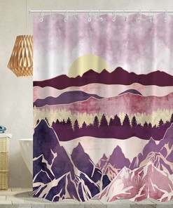 Pink Trees Landscape Shower Curtain with Abstract Scenery for a Natural Look