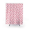 Pink Trippy Hearts Shower Curtain, Retro Style Bathroom Design with Checked Pattern and Minimalist Touch