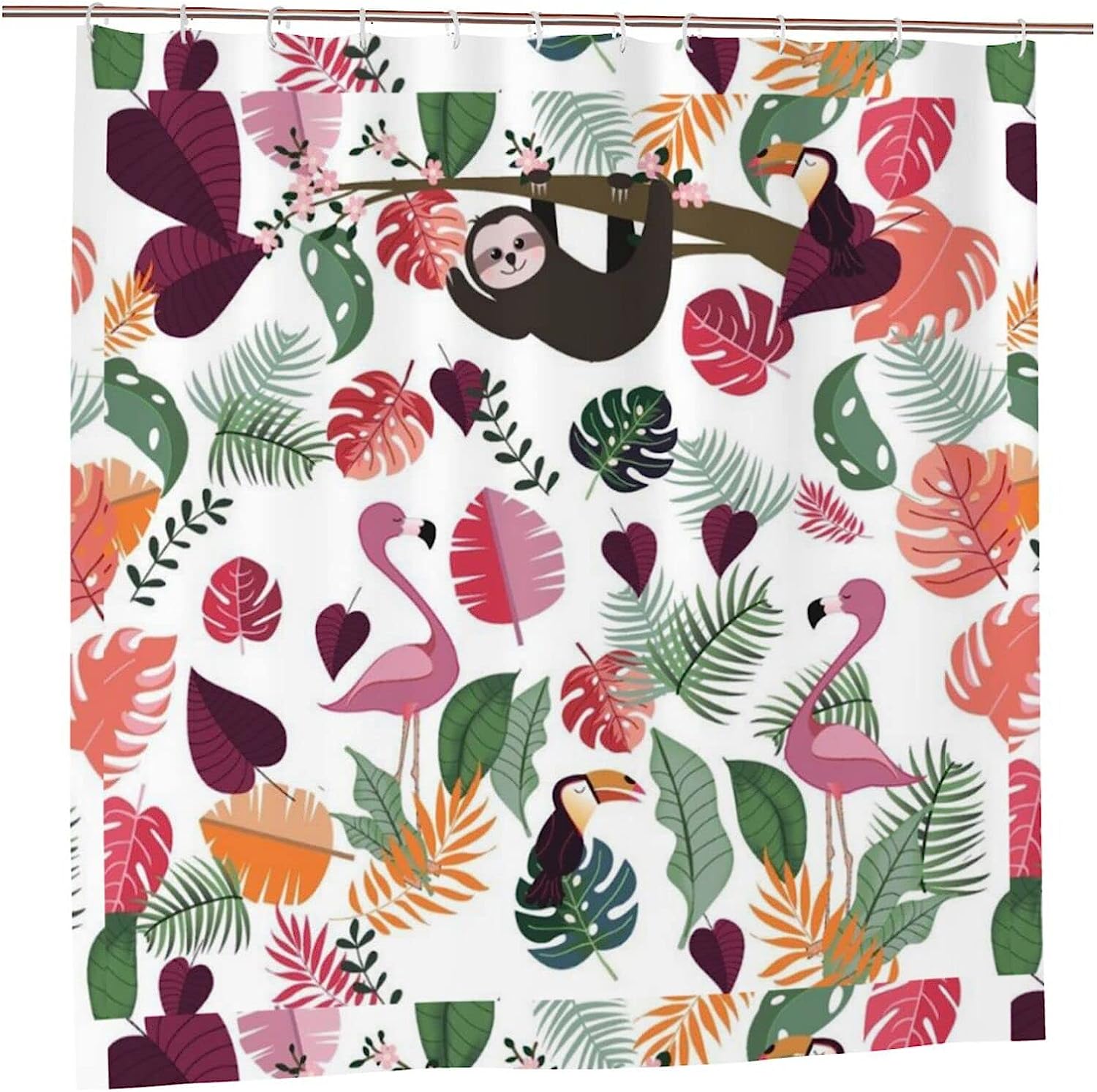 Pink Tropical Jungle Sloth Animals Shower Curtain For Chic Bathroom