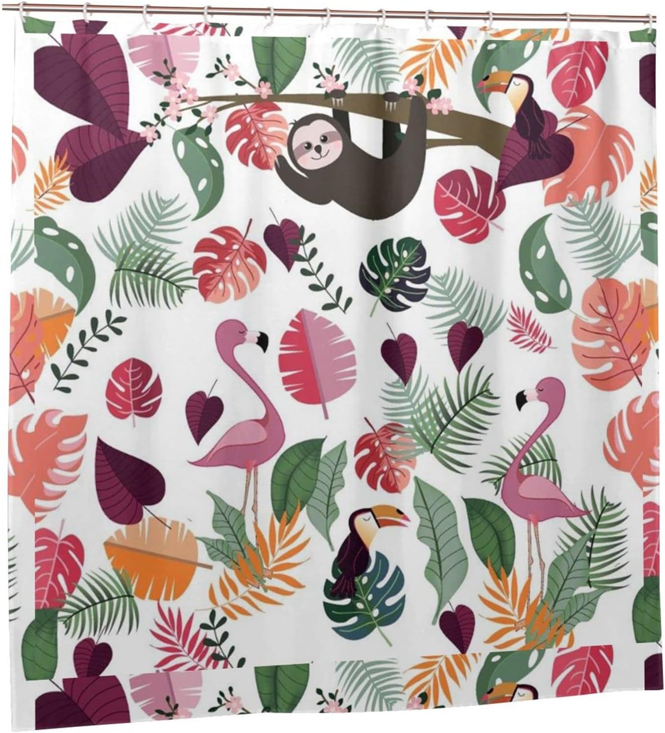 Pink Tropical Jungle Sloth Animals Shower Curtain For Chic Bathroom - Image 2