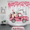 Pink Truck Flower Heart Vintage Bathroom Shower Curtain for Valentine's Day