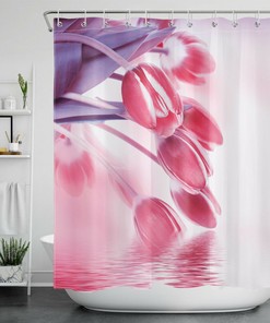 Pink Tulip Flower Shower Curtain Botanical Bathroom Accessories For Beautiful And Invigorating Bathroom Decor
