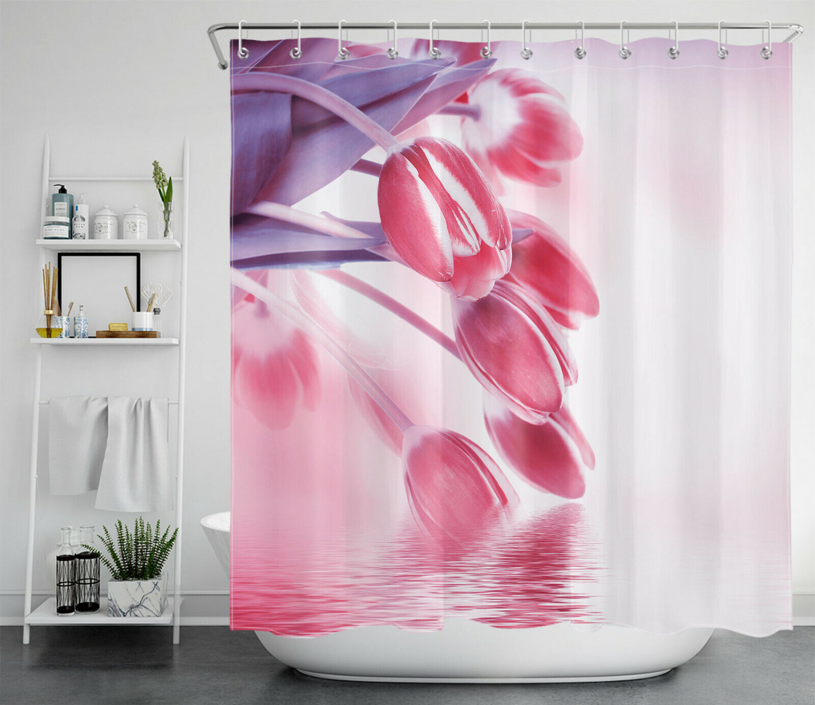 Pink Tulip Flower Shower Curtain Botanical Bathroom Accessories For Beautiful And Invigorating Bathroom Decor