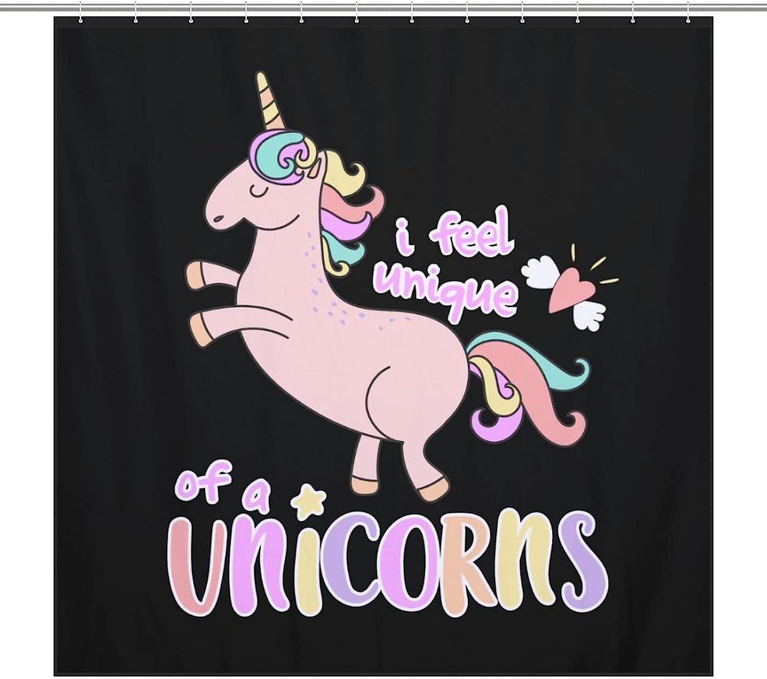 Pink Unicorn Waterproof Bath Shower Curtain With Metal Grommet Holes