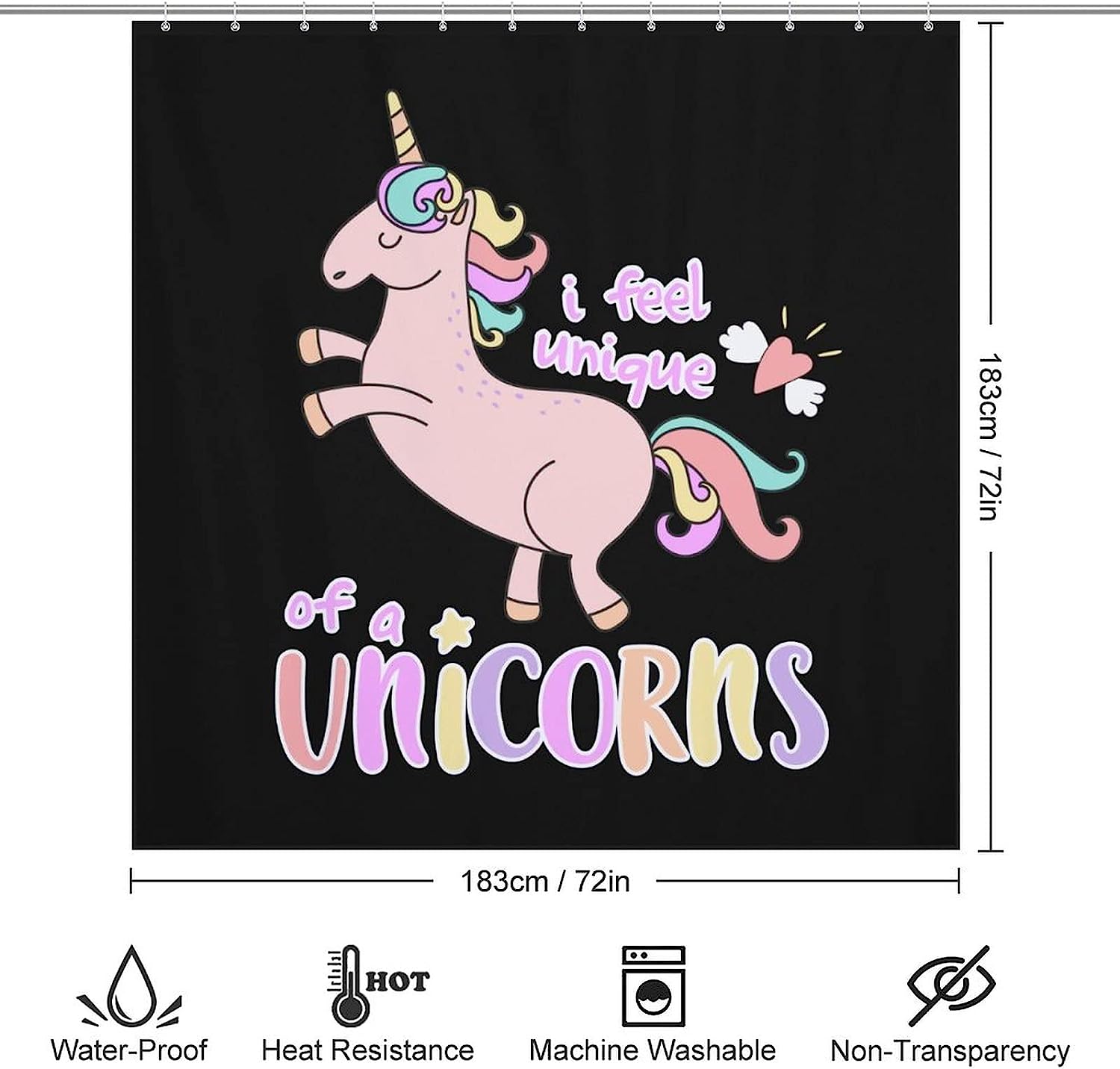Pink Unicorn Waterproof Bath Shower Curtain With Metal Grommet Holes - Image 2