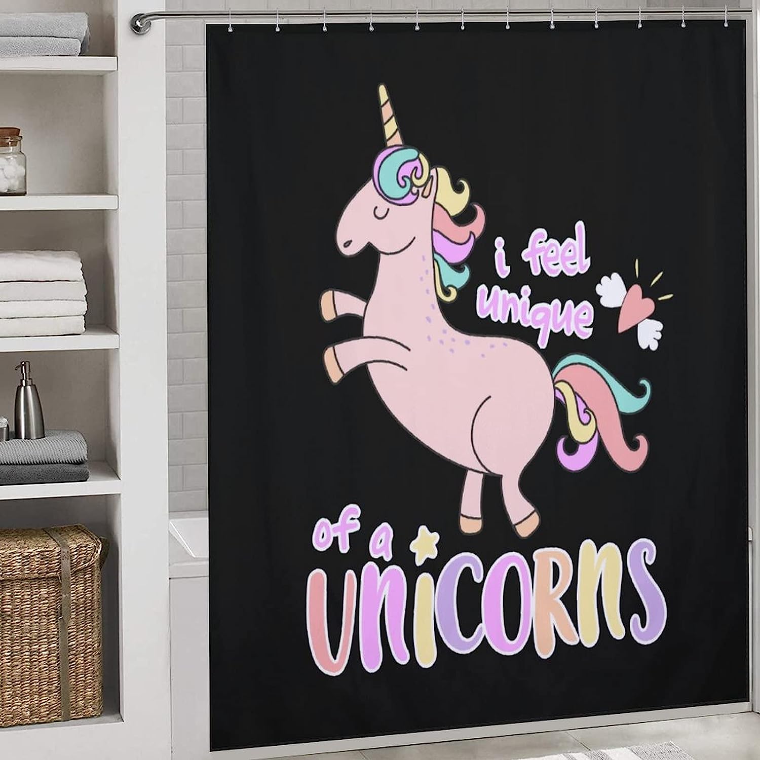 Pink Unicorn Waterproof Bath Shower Curtain With Metal Grommet Holes - Image 3
