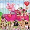 Pink Valentine'S Day Dog Shower Curtain With Funny Puppy And Love Rose Flower By Allenjoy - Happy And Easy Care Washable