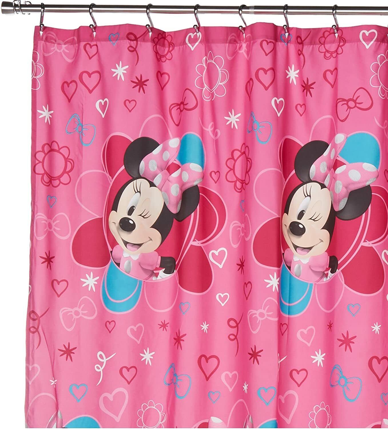 Pink Vintage Disney Minnie Mouse Hearts Decorative Shower Curtain