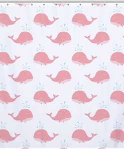Pink Whale Cute Waterproof Shower Curtain For Bathroom Decor
