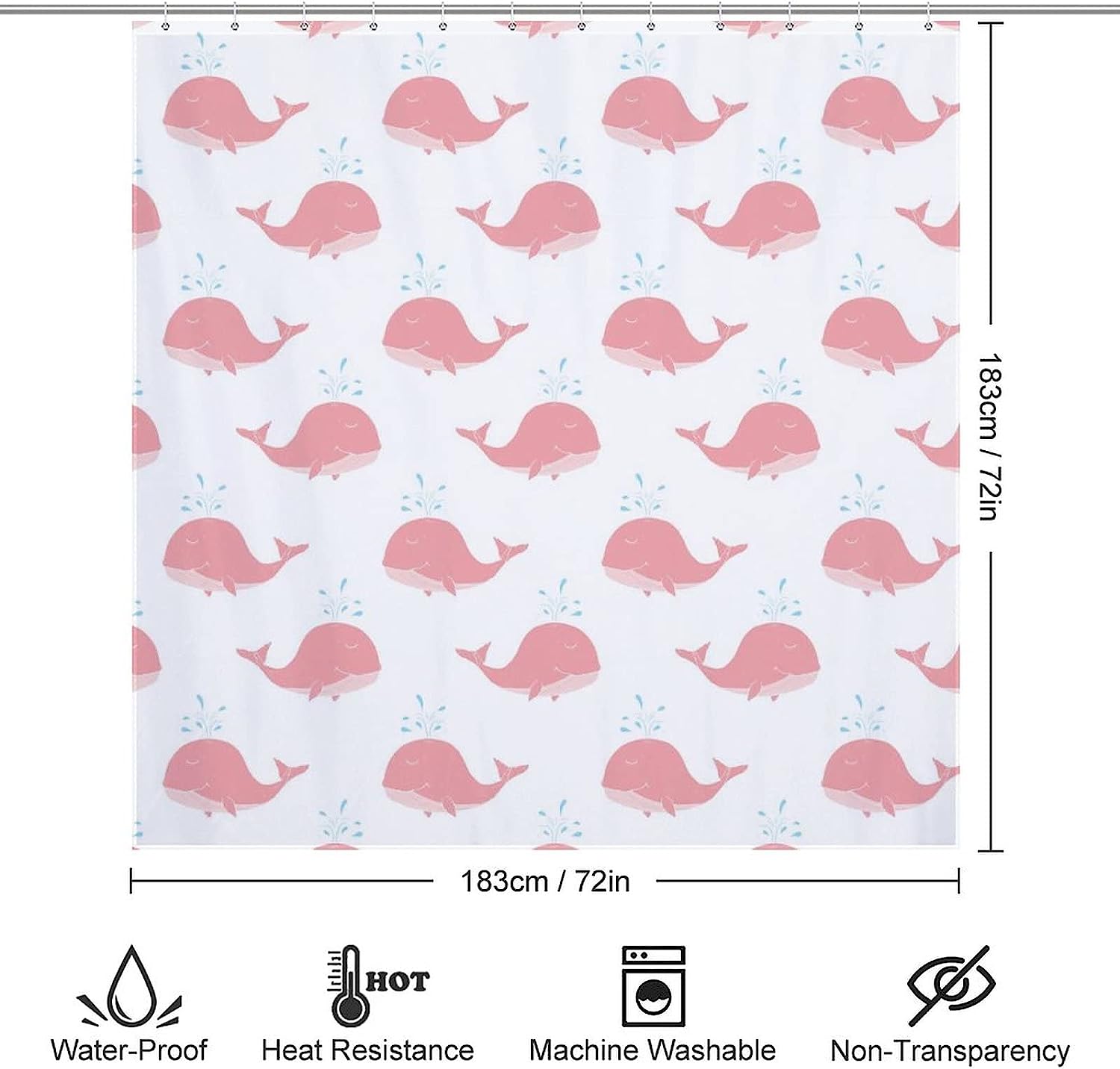 Pink Whale Cute Waterproof Shower Curtain For Bathroom Decor - Image 2