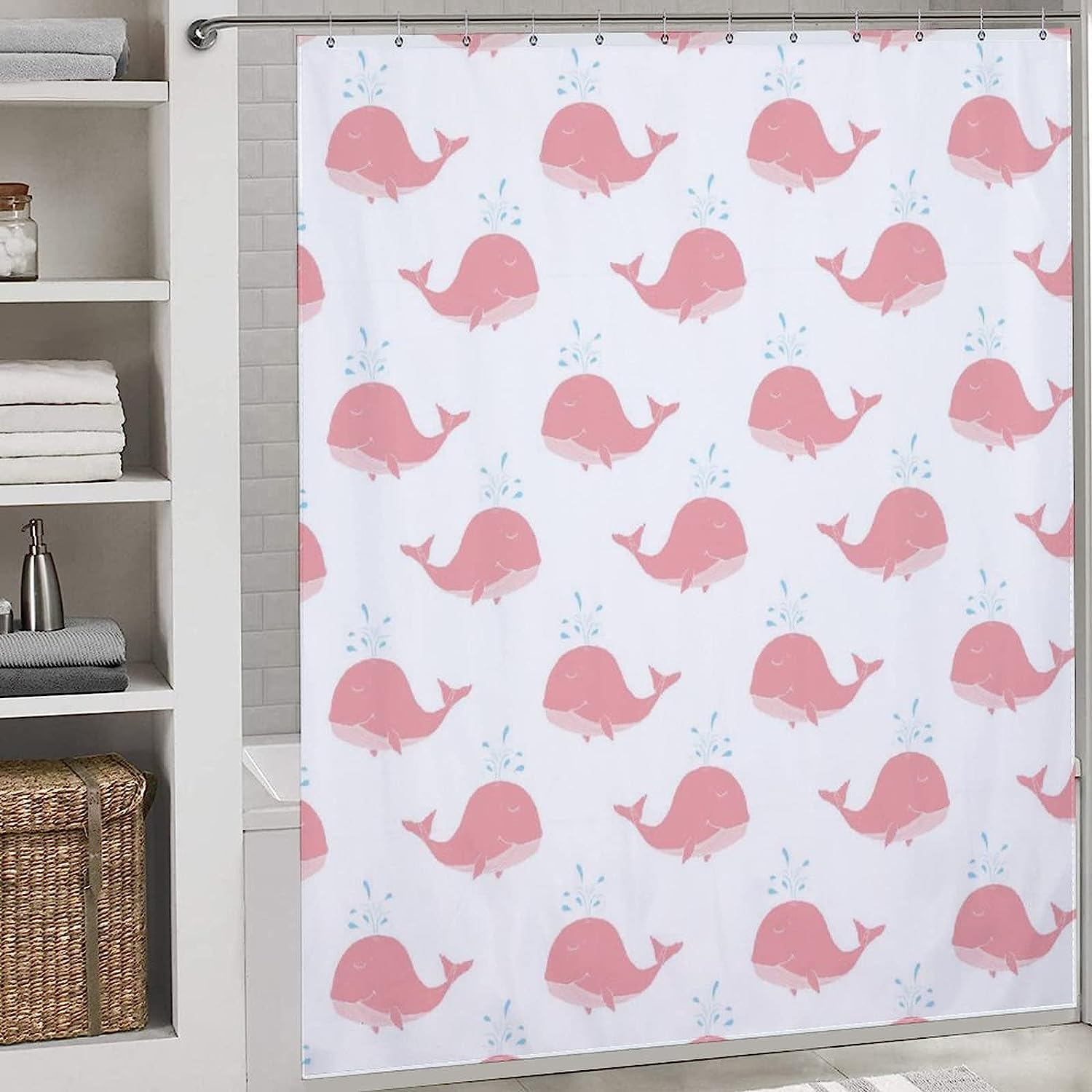 Pink Whale Cute Waterproof Shower Curtain For Bathroom Decor - Image 3