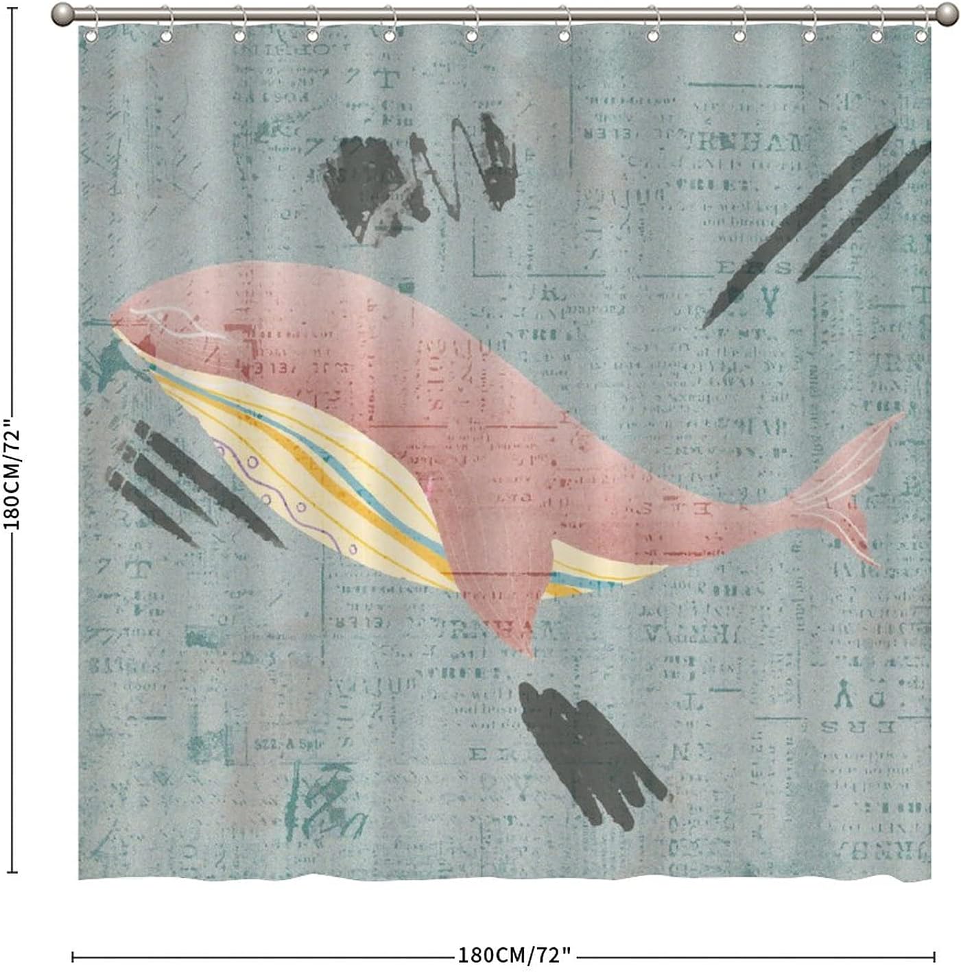 Pink Whale Sea Animal Shower Curtain - Custom Durable Fabric - Image 2