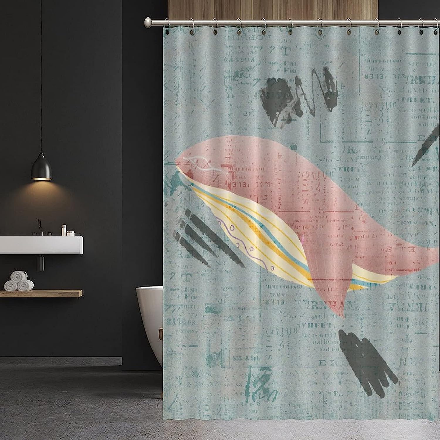 Pink Whale Sea Animal Shower Curtain - Custom Durable Fabric - Image 3