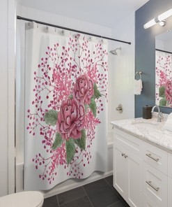 Pink Wild Roses Bath Curtain - Elegant Floral Bathroom Decoration