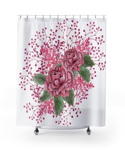 Pink Wild Roses Bath Curtain - Elegant Floral Bathroom Decoration