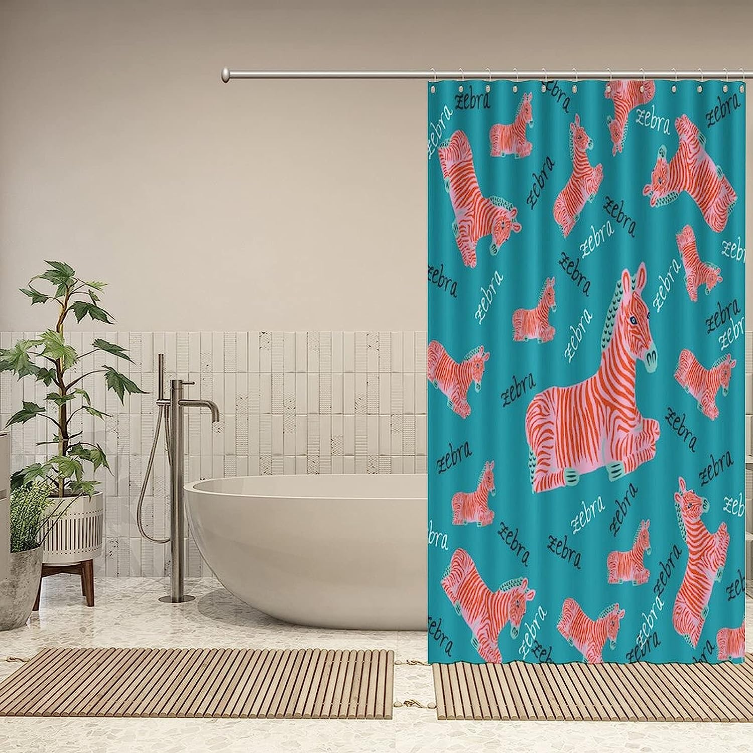 Pink Zebra Wild Animals Shower Curtain - Custom Durable Fabric - Image 4