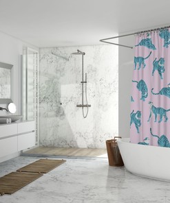 Pink and Blue Jungle Safari Cats Tiger Shower Curtain for Kids Bathroom Decor