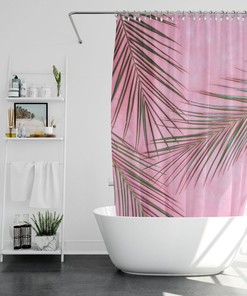 Pink and Green Palm Print Shower Curtain - Fun Bathroom Decor