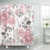 Pink and Grey Flowers, Leaves on Watercolor Floral Pattern Rose Shower Curtain, Waterproof Fabric Bathroom Decor
