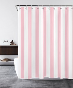 Pink and White Stripe Geometric Pattern Shower Curtain for Girls' Bathroom Decor