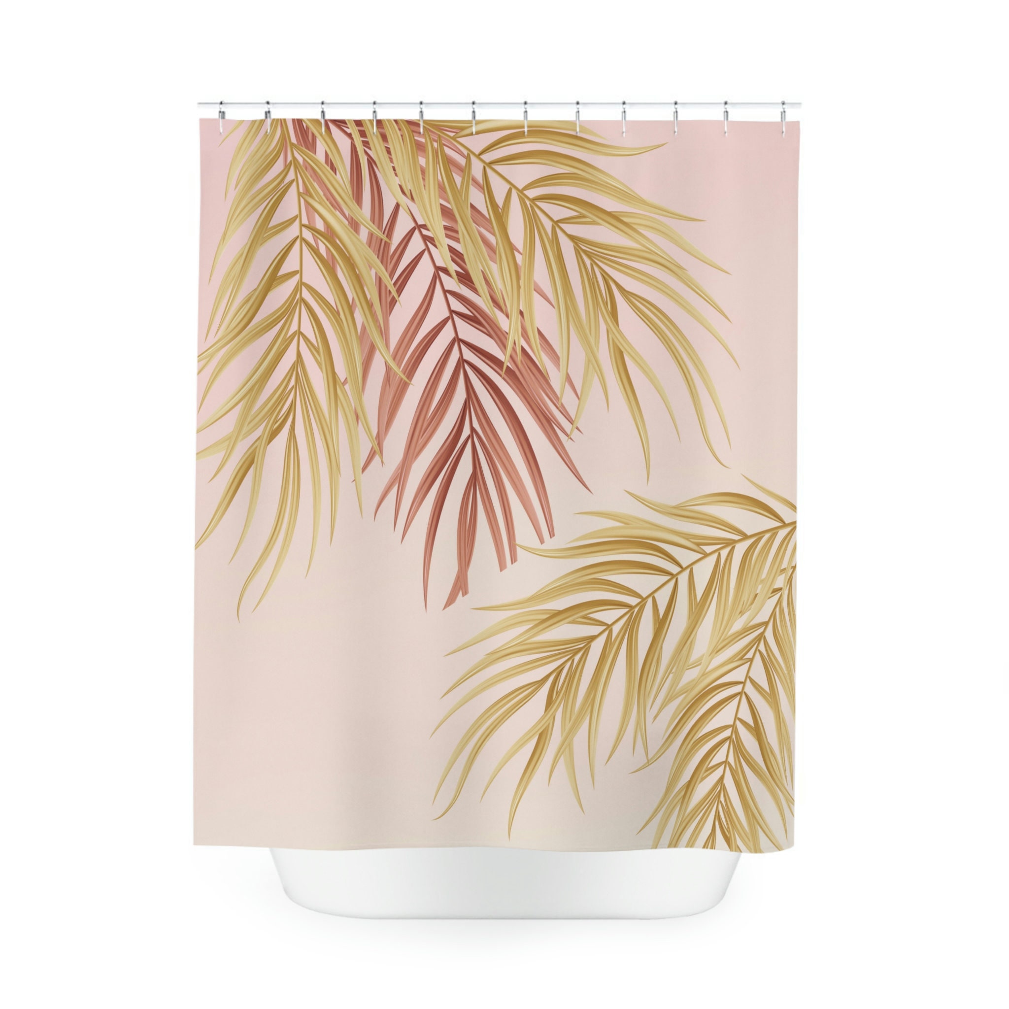 Pink/Peach Palm Leaves Shower Curtain - Botanic Bathroom Decor