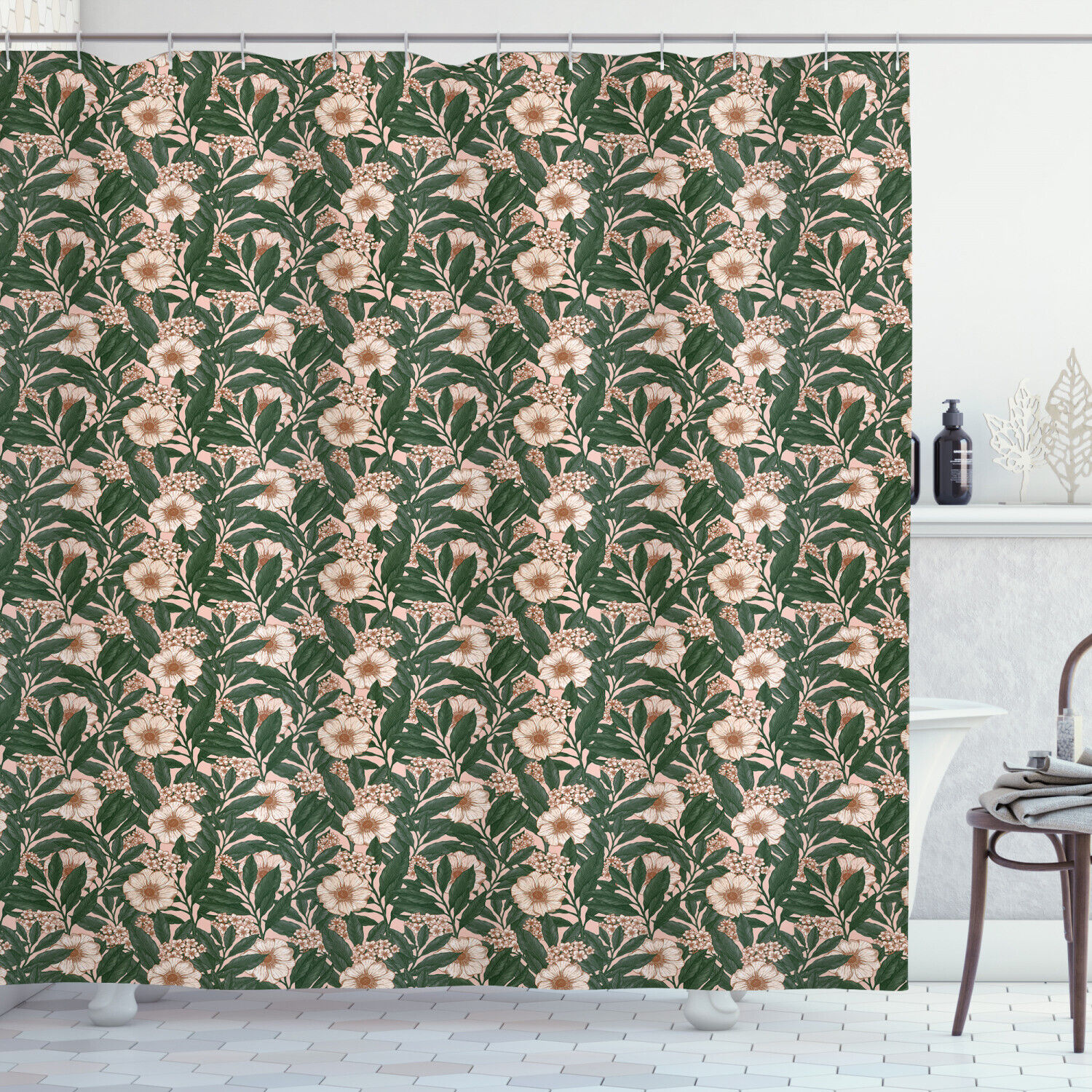Pinkish Anemone Plant Print Shower Curtain For Bathroom
