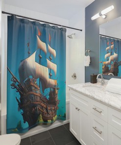 Pirate Adventure Ship Shower Curtain with Unique Design for Bathroom Decor