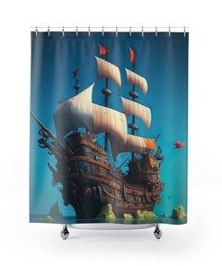 Pirate Adventure Ship Shower Curtain with Unique Design for Bathroom Decor
