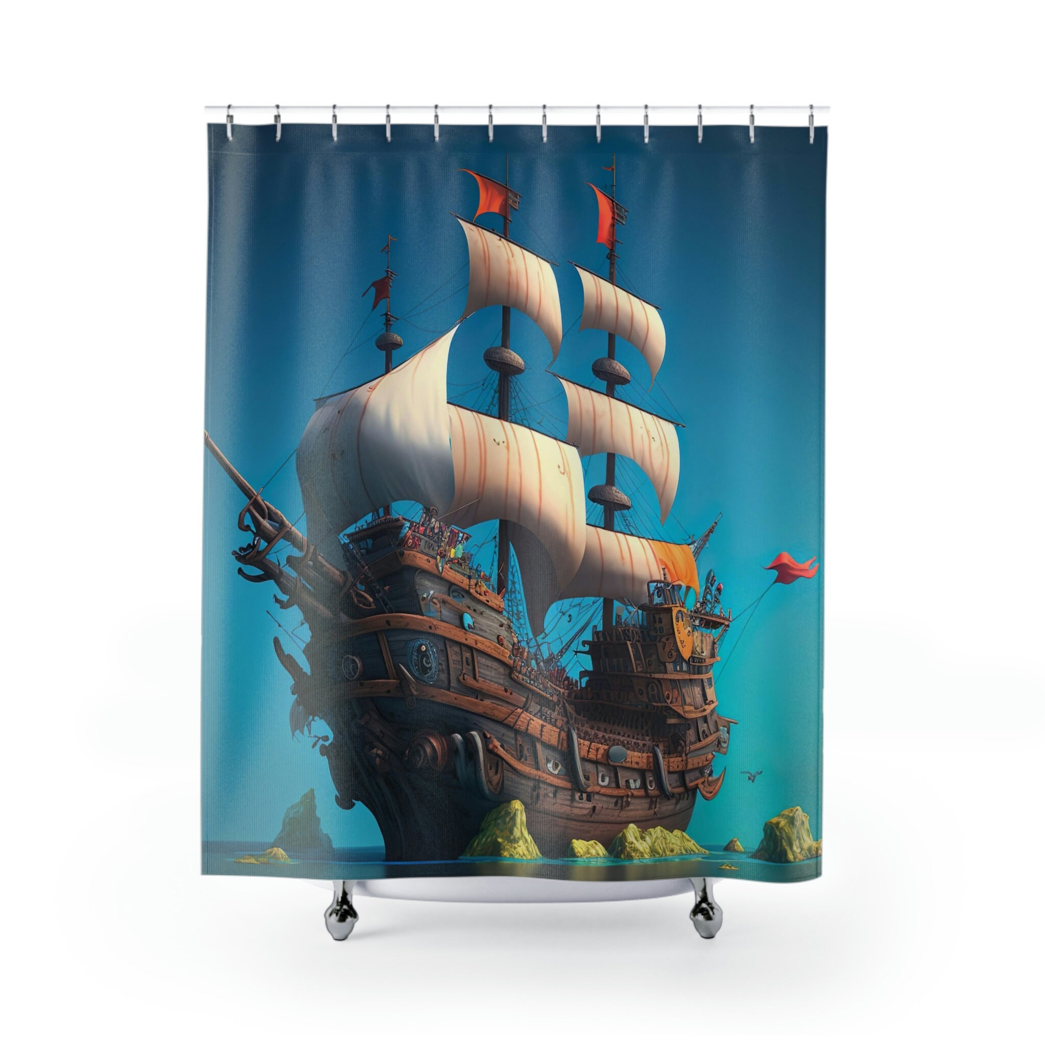 Pirate Adventure Ship Shower Curtain with Unique Design for Bathroom Decor