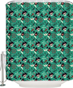 Pirate And Skull Stall Shower Curtain For Dark And Mysterious Bathroom Decor