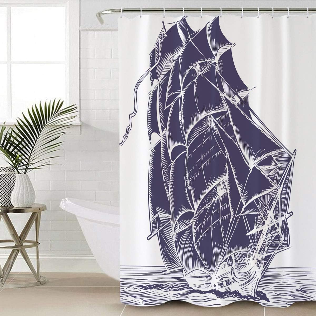 Pirate Boat Design Waterproof Shower Curtain for Nautical Touch