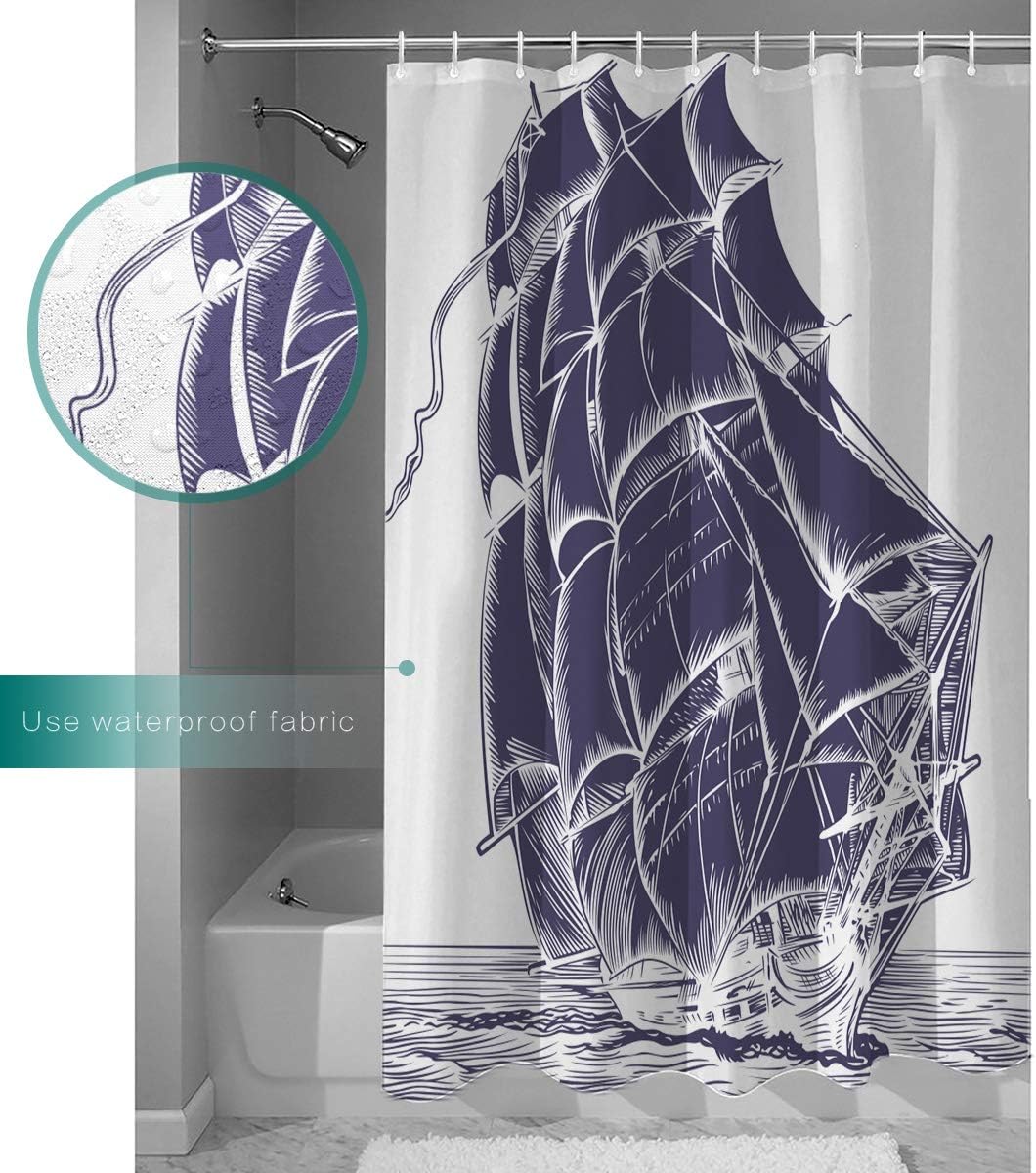 Pirate Boat Design Waterproof Shower Curtain for Nautical Touch