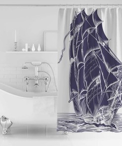 Pirate Boat Design Waterproof Shower Curtain for Nautical Touch