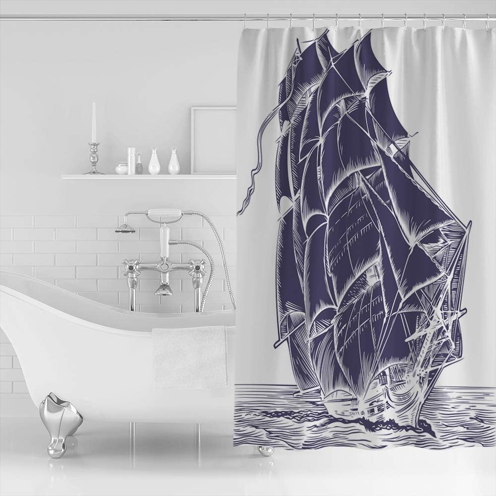 Pirate Boat Design Waterproof Shower Curtain for Nautical Touch