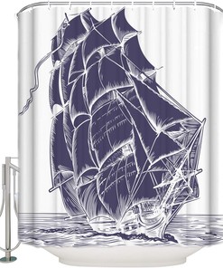 Pirate Boat Design Waterproof Shower Curtain for Nautical Touch